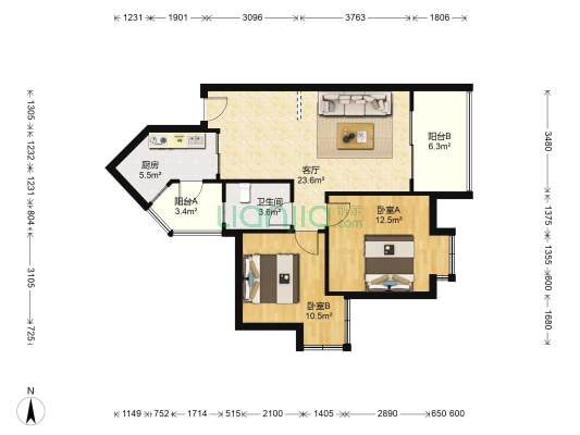 镏金岁月 2室1厅1卫 76平方