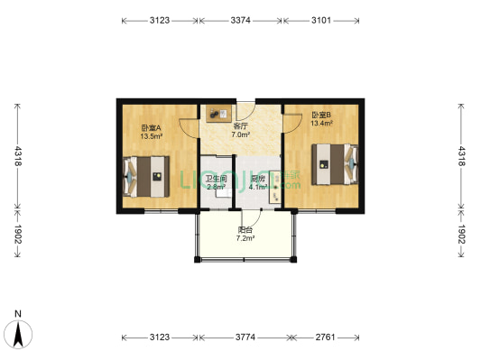 哈尔滨工程大学第二生活小区 2室1厅1卫 59平方