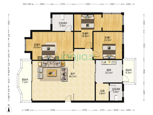 明苑 3室1厅2卫 163平方
