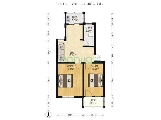 水厂宿舍 2室1厅1卫 60平方