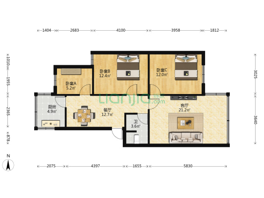 朝阳巷13号 3室2厅1卫 85平方