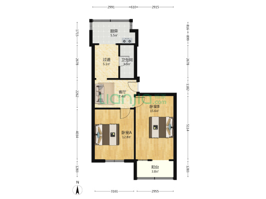 太原理工大学迎西校区（北院） 2室1厅1卫 63平方