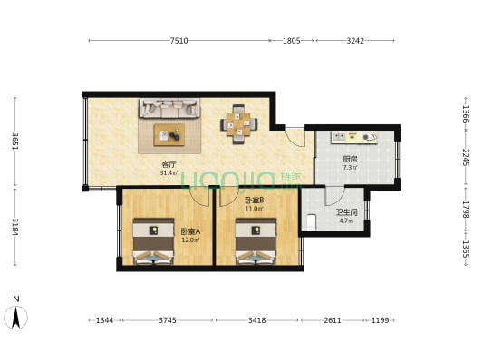 小河区政府集资楼 2室1厅1卫 81平方