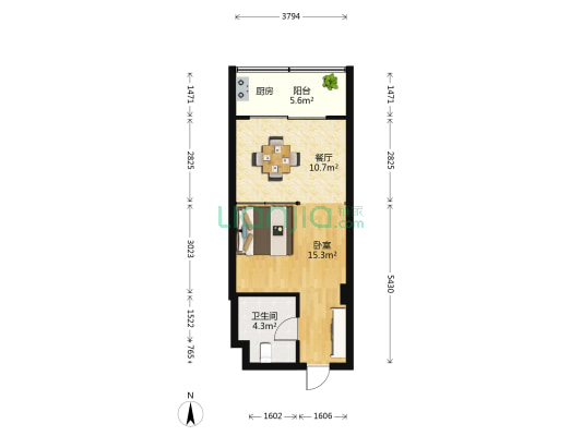 半岛康城 1室1厅1卫 51平方