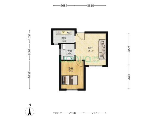 绿地香树花城二期 1室1厅1卫 53平方