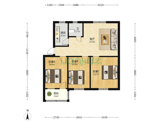 区经委家属院 3室1厅1卫 84平方