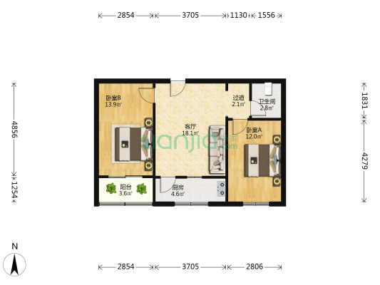 郑上路40号院 2室1厅1卫 72平方