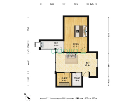 一元路 2室1厅1卫 56平方