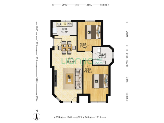 保利金地湖光山语 2室1厅1卫 75平方