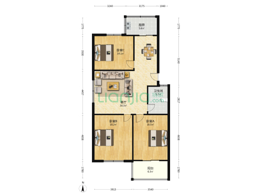 顺达住宅楼 3室1厅1卫 120平方