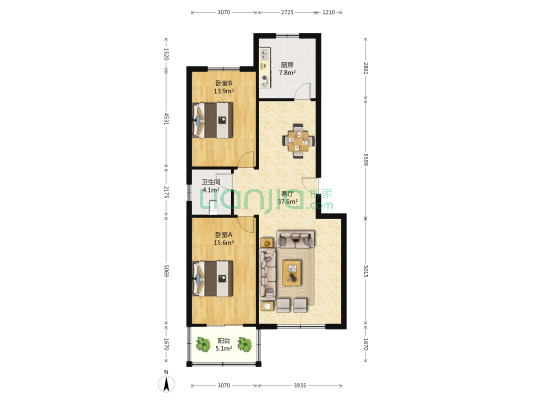 西山宾馆家属院 2室1厅1卫 110平方