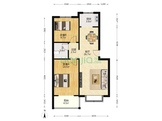 锦悦桦庭 2室1厅1卫 86平方
