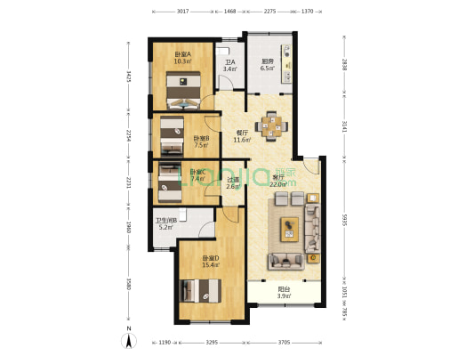 碧涛路31号 4室2厅2卫 108平方