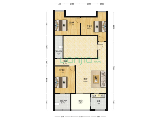 中寰丽晶（叠山路532号） 3室1厅2卫 118平方