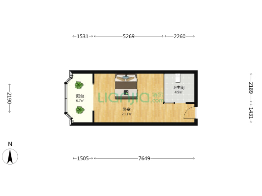 蓝钻名座 1室0厅1卫 50平方