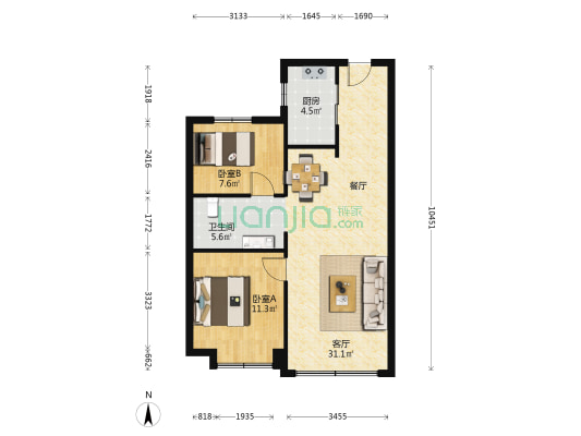 碧桂园东港国际二期 2室1厅1卫 86平方