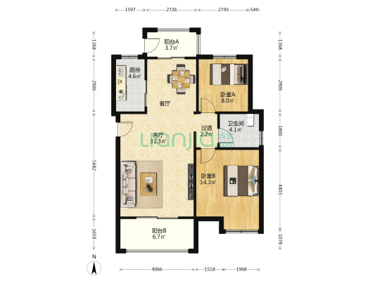 五云山小镇梧桐墅 2室1厅1卫 90平方