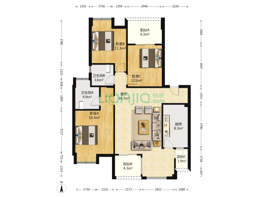上善天成 3室1厅2卫 131平方