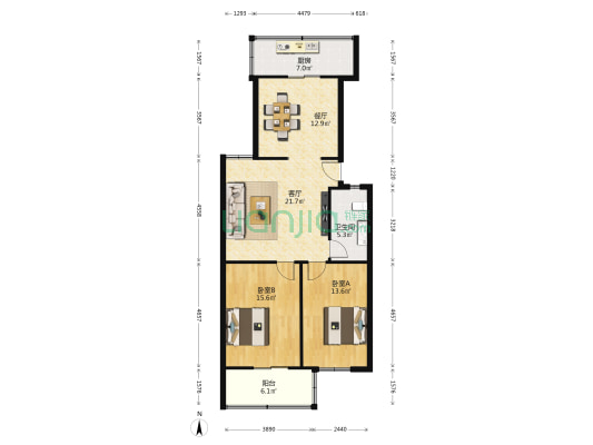 新城区人民法院干警住宅小区 2室2厅1卫 98平方