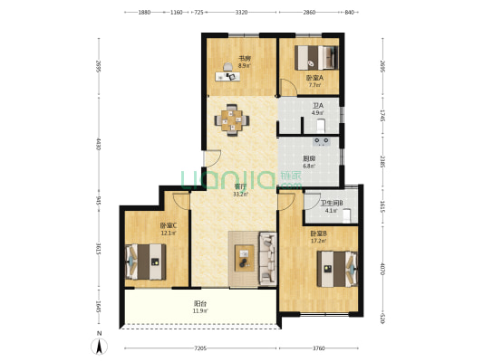 长沙润府A区 4室1厅2卫 142平方