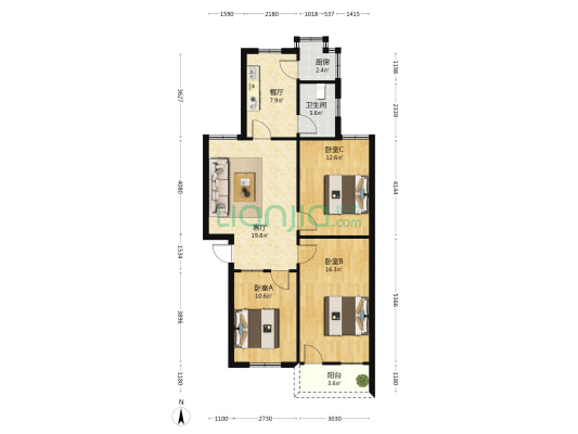 原兽医站宿舍 3室2厅1卫 90平方