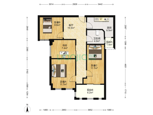 观澜御苑 4室1厅1卫 85平方