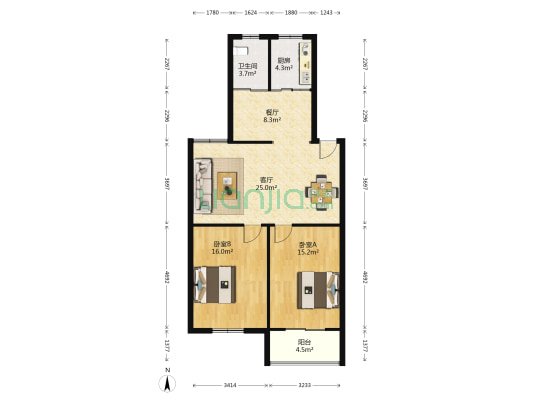 宋艾新村一期 2室2厅1卫 91平方