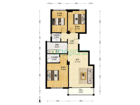 南洋名都 3室1厅2卫 106平方