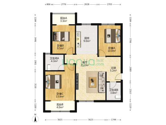 紫薇睿纳时代 3室1厅2卫 115平方