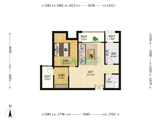 天盈首原Beyond 2室1厅1卫 72平方