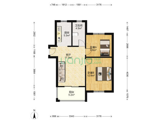 东方悦居 2室1厅1卫 72平方