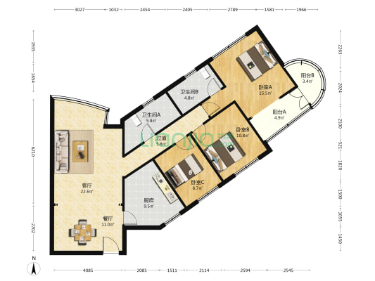同科公寓 3室2厅2卫 140平方