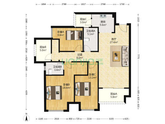 融创春晖十里雍江府 3室1厅2卫 115平方