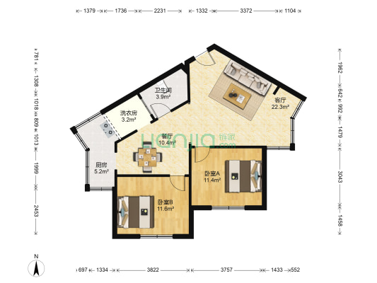 三元小区一院 2室2厅1卫 82平方