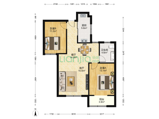 恒景绿洲 2室2厅1卫 94平方