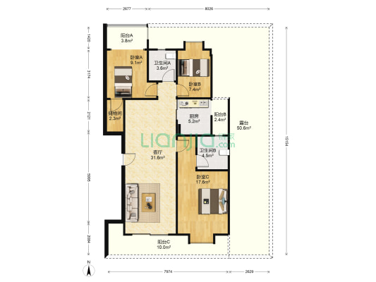 麒麟新城 3室1厅2卫 109平方