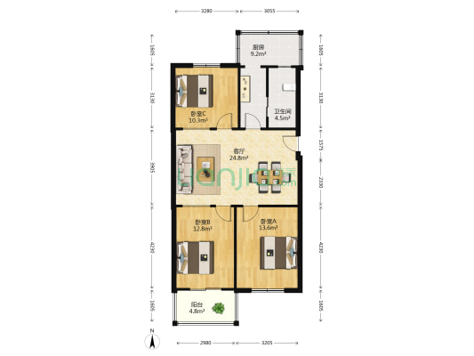 河沿社区 3室1厅1卫 101平方