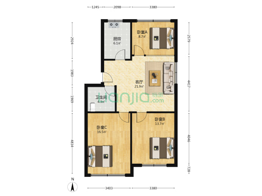 西园 3室1厅1卫 89平方