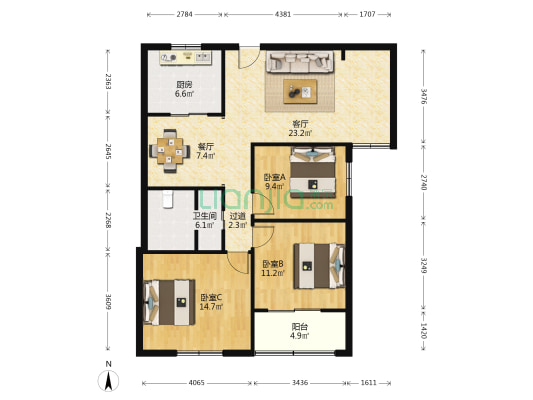省纪委监察厅家属院 3室2厅1卫 145平方