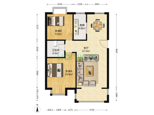 馨视界 2室1厅1卫 86平方