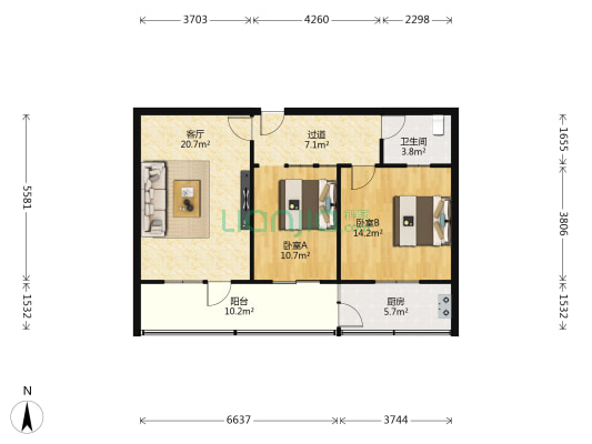 安宁地税局家属院 2室1厅1卫 56平方