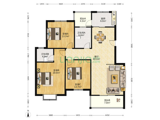 盛世家园 3室1厅2卫 143平方