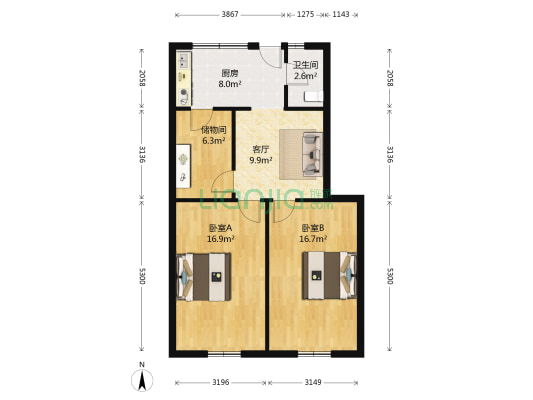 七医院宿舍 2室1厅1卫 74平方