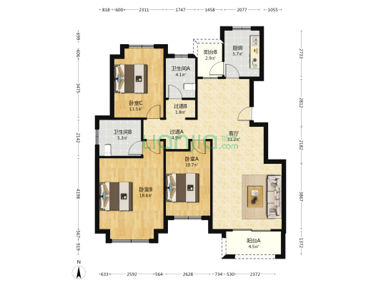 荣耀府 3室1厅2卫 118平方