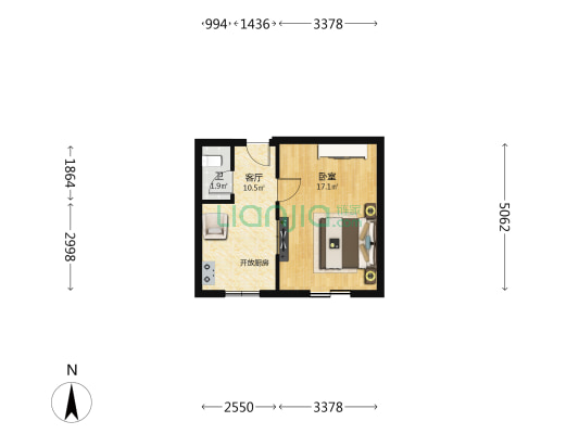 元德里 1室1厅1卫 39平方