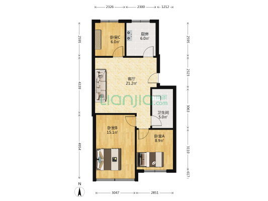 东李新苑 3室1厅1卫 81平方