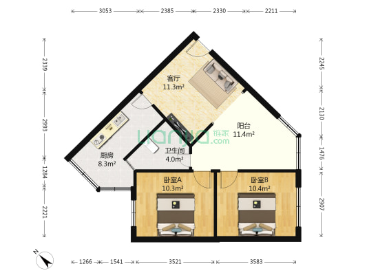 营通街99号 2室1厅1卫 63平方