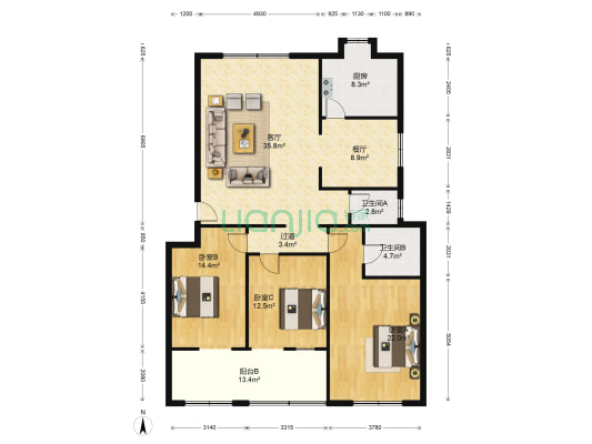 映岭苑小区 3室2厅2卫 140平方