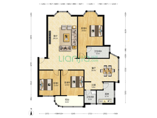 临江苑 3室2厅2卫 145平方