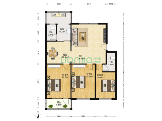 华秋里小区西区 3室2厅2卫 116平方
